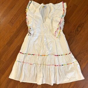 Crosby by Mollie Burch Holden White Tiered Mini Dress Rainbow Scalloped